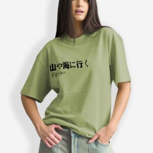 Oversized Women Drop Shoulder T-Shirt - Light Green
