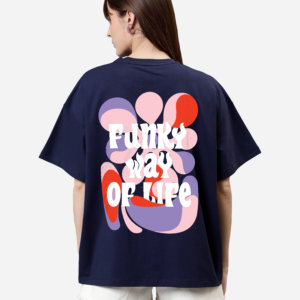 Oversized Women Drop Shoulder T-Shirt - Navy Blue