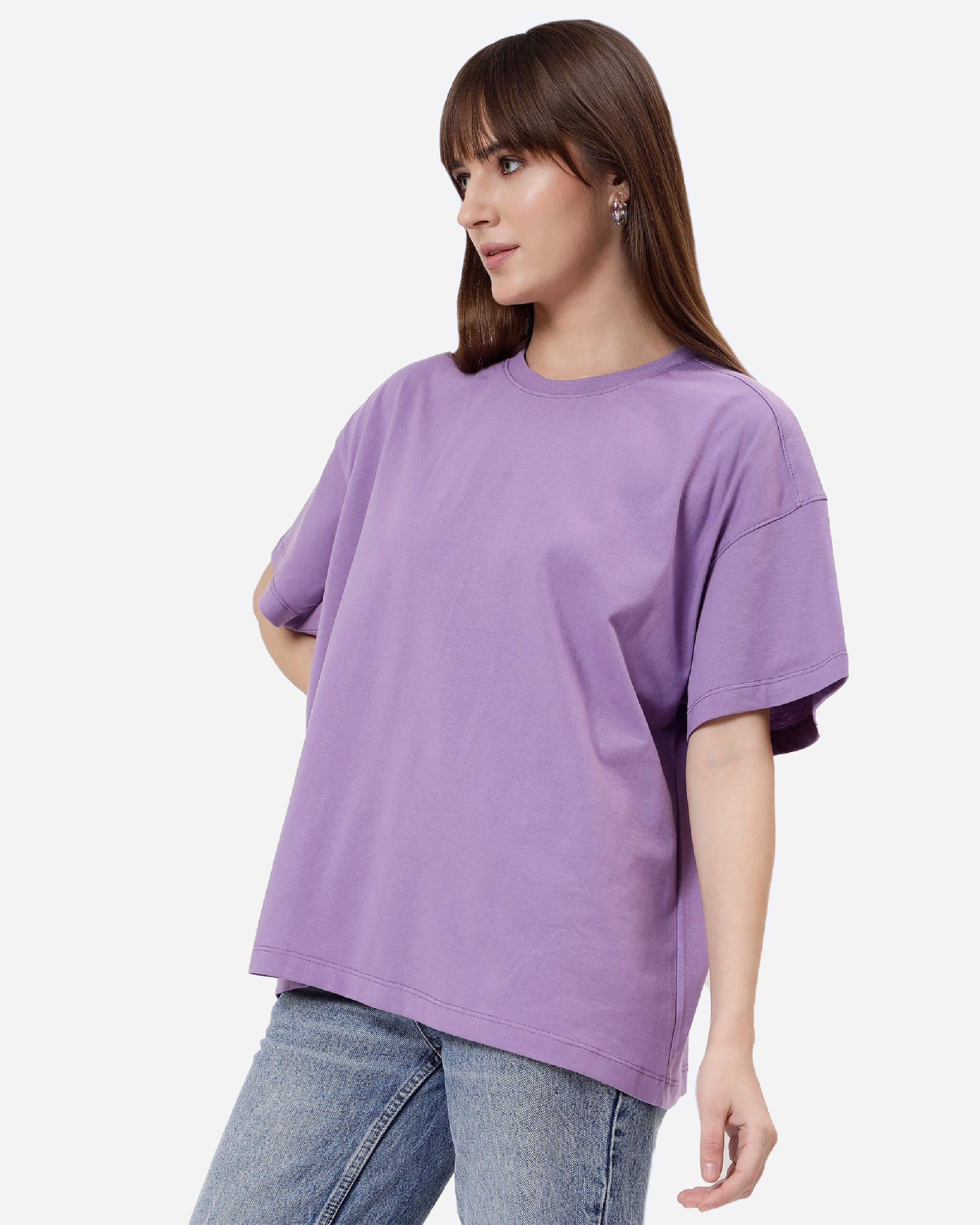 Oversized Women Drop Shoulder T-Shirt - Purple - Image 4