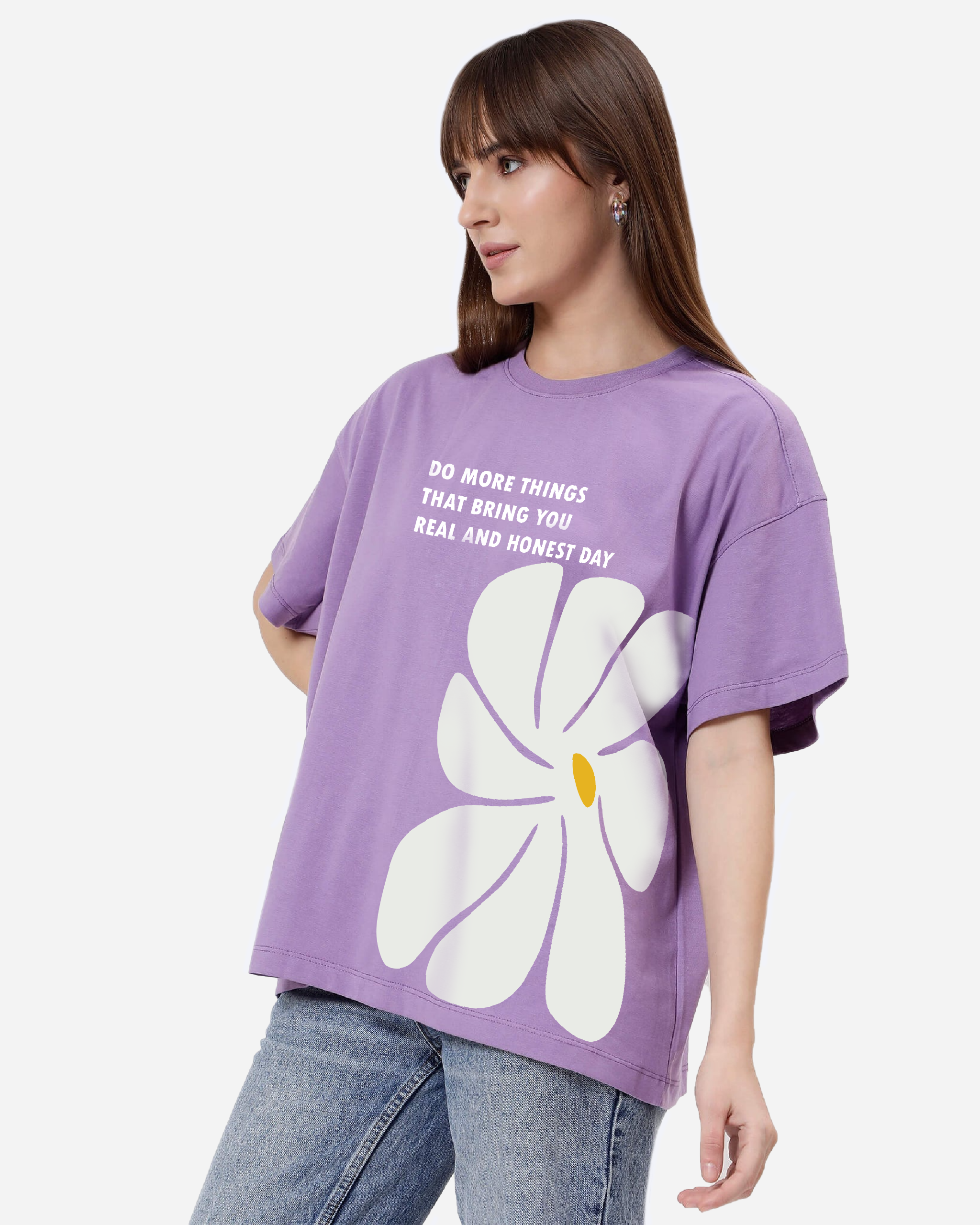 Oversized Women Drop Shoulder T-Shirt - Violet