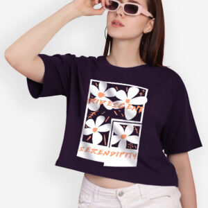 Women Crop Drop Shoulder T-Shirt - Violet