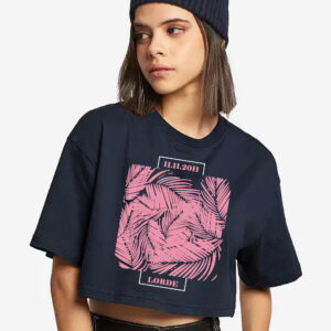 Women Crop Drop Shoulder T-Shirt - Navy Blue